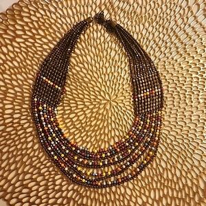 Colorful multilayerd beads with bronze necklace